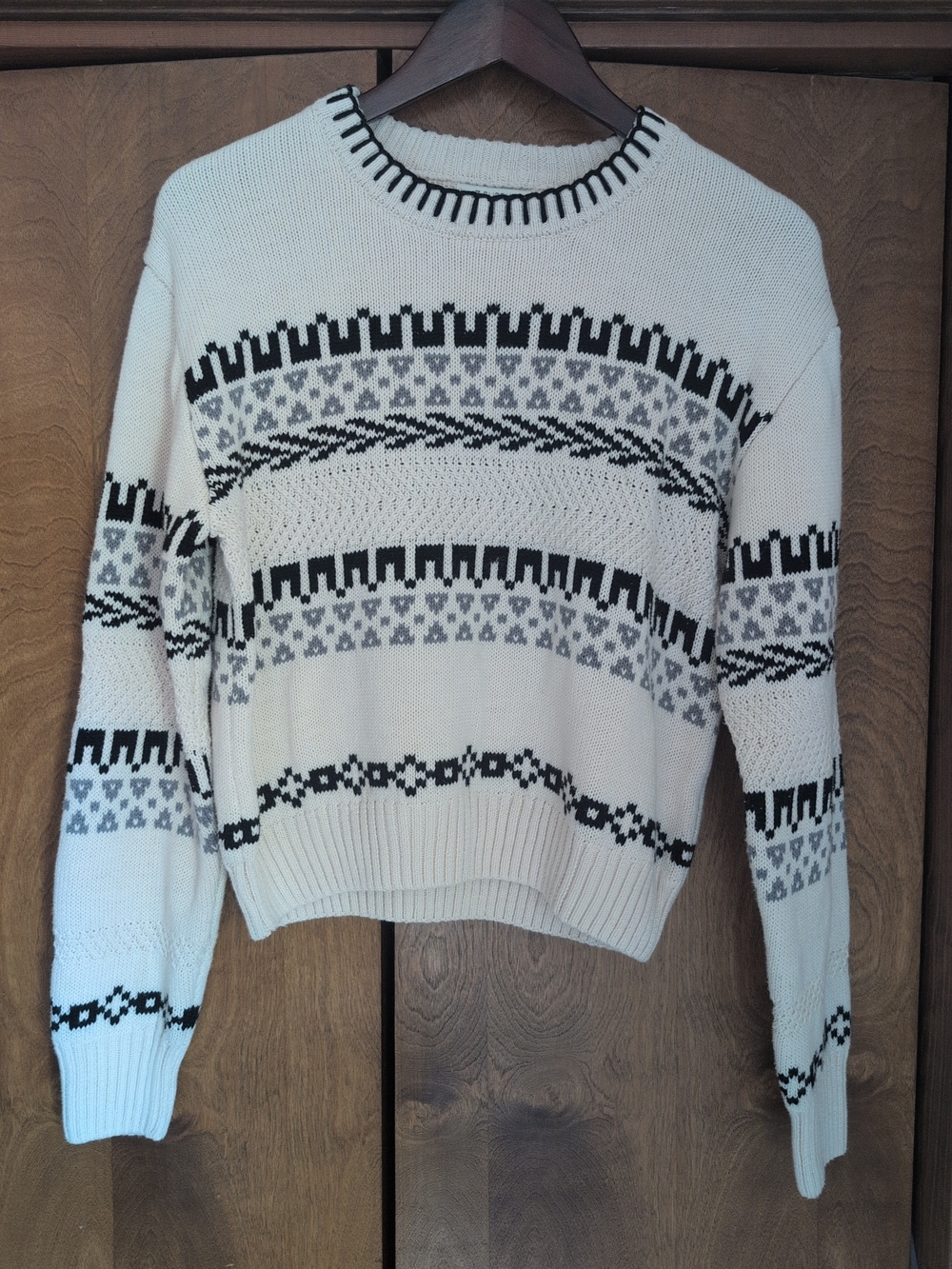 Z Supply Cream and Black Fair Isle Crew Sweater Sz S Cotton
